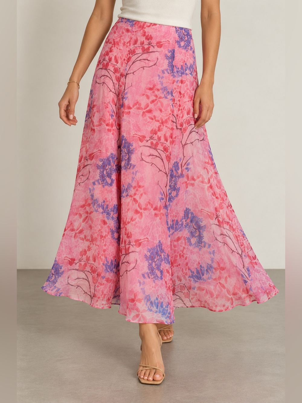 Alice & Olivia Athena Floral Side Slit Long Maxi Skirt Pink Womens Size 10